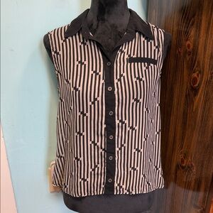 A. Byer Black and White Striped Sleeveless Blouse